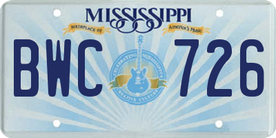 MS license plate BWC726