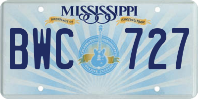 MS license plate BWC727