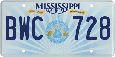 MS license plate BWC728