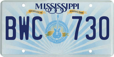MS license plate BWC730