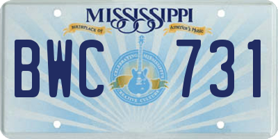 MS license plate BWC731