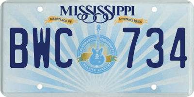MS license plate BWC734