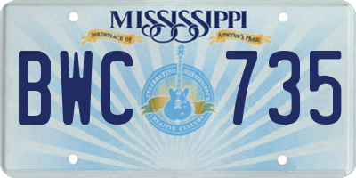 MS license plate BWC735
