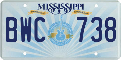 MS license plate BWC738