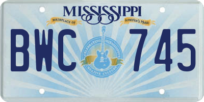 MS license plate BWC745