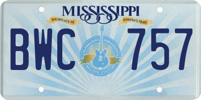 MS license plate BWC757