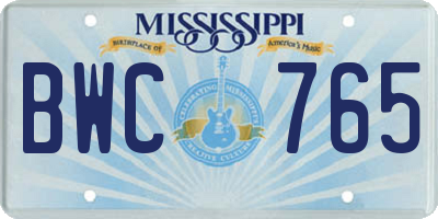 MS license plate BWC765