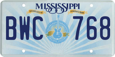 MS license plate BWC768
