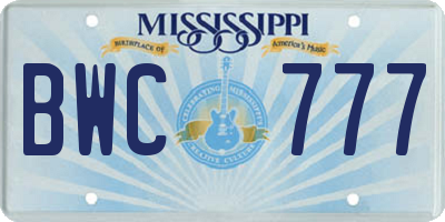 MS license plate BWC777