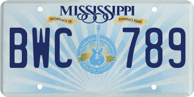 MS license plate BWC789