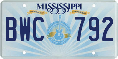 MS license plate BWC792