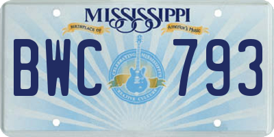 MS license plate BWC793