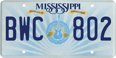 MS license plate BWC802