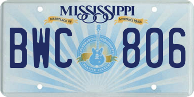 MS license plate BWC806