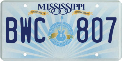 MS license plate BWC807