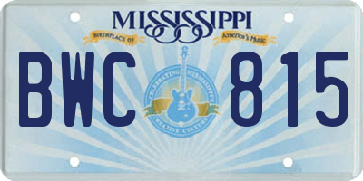MS license plate BWC815