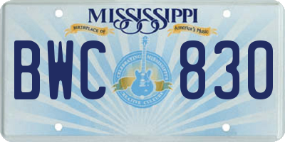 MS license plate BWC830