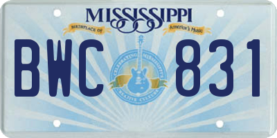 MS license plate BWC831