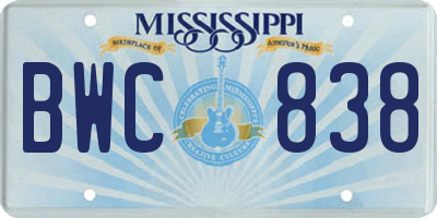 MS license plate BWC838