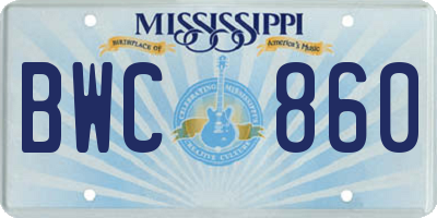 MS license plate BWC860