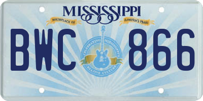 MS license plate BWC866
