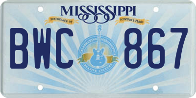 MS license plate BWC867