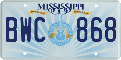 MS license plate BWC868