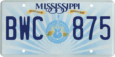 MS license plate BWC875