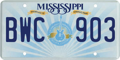 MS license plate BWC903