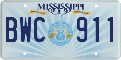 MS license plate BWC911