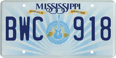 MS license plate BWC918