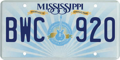 MS license plate BWC920
