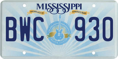 MS license plate BWC930