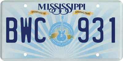 MS license plate BWC931
