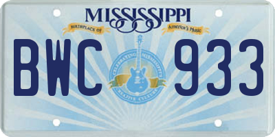 MS license plate BWC933