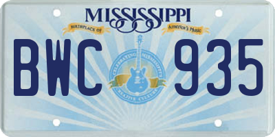 MS license plate BWC935