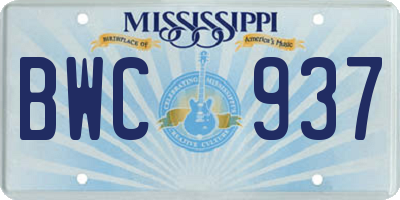 MS license plate BWC937