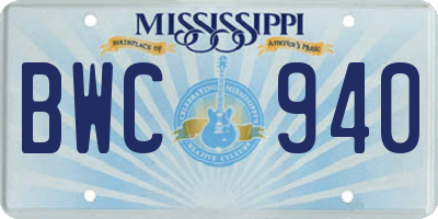 MS license plate BWC940