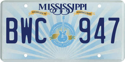 MS license plate BWC947