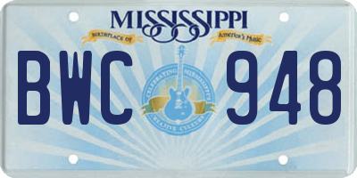 MS license plate BWC948