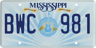 MS license plate BWC981