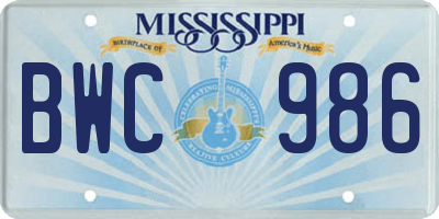 MS license plate BWC986