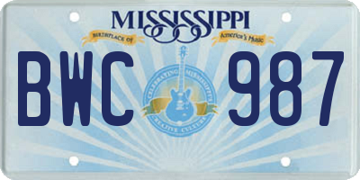 MS license plate BWC987