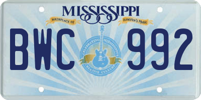 MS license plate BWC992