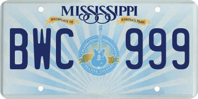 MS license plate BWC999