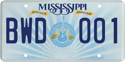MS license plate BWD001