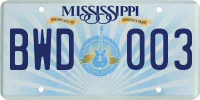 MS license plate BWD003