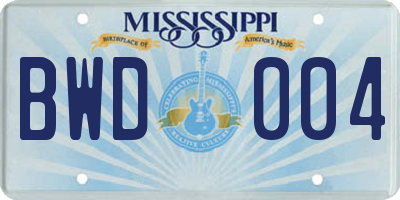 MS license plate BWD004
