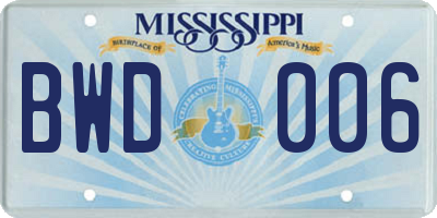 MS license plate BWD006