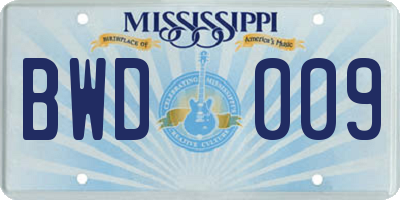 MS license plate BWD009